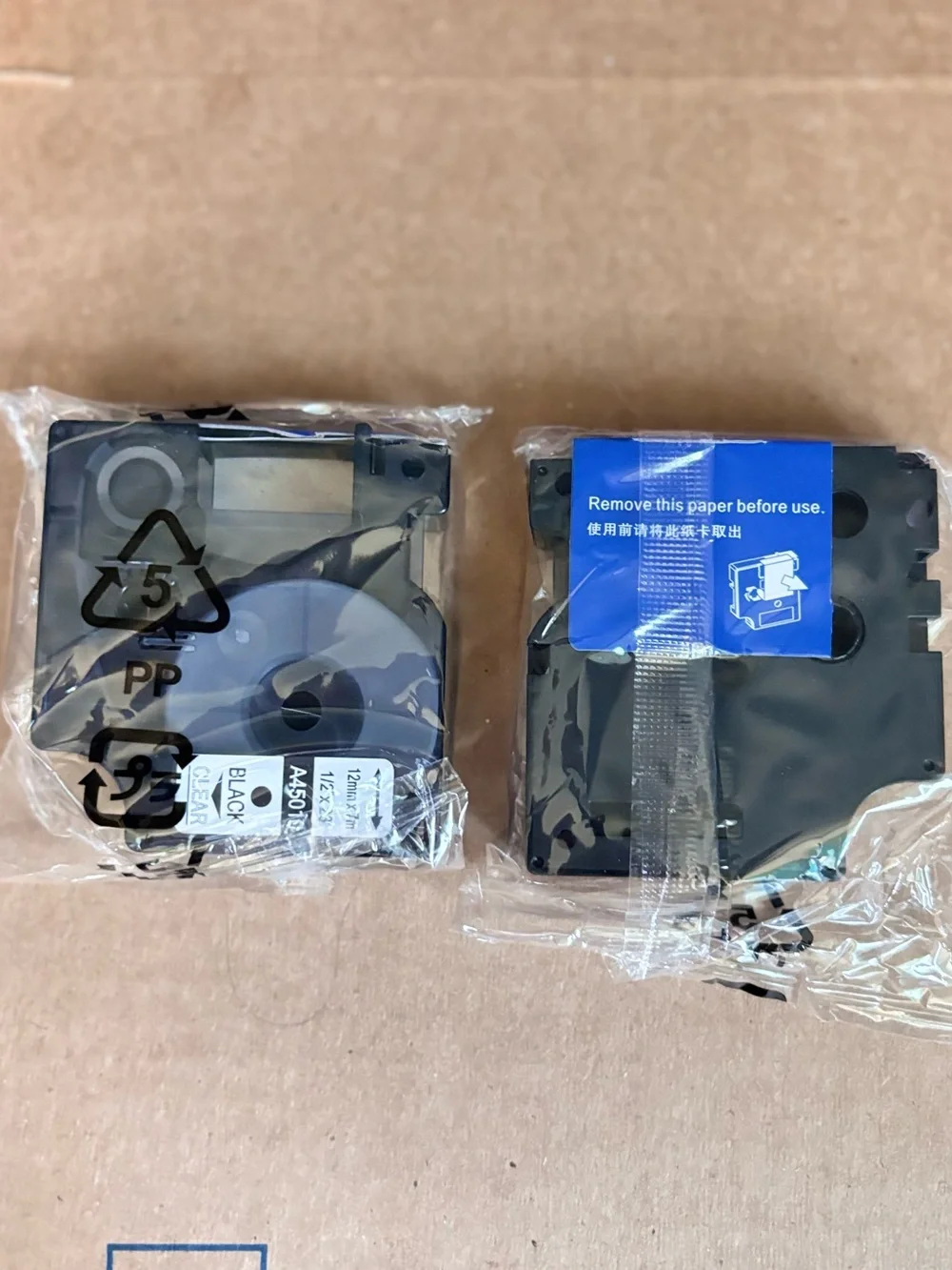 DYMO D1 label tape cassette, model 45010, which features 1/2 inch (12mm) wide